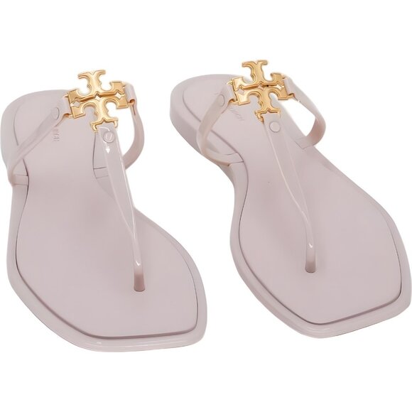 Tory Burch Roxanne Jelly Flip Flops Sweetmedow Gold Logo Light Pink US 9 - Picture 1 of 6